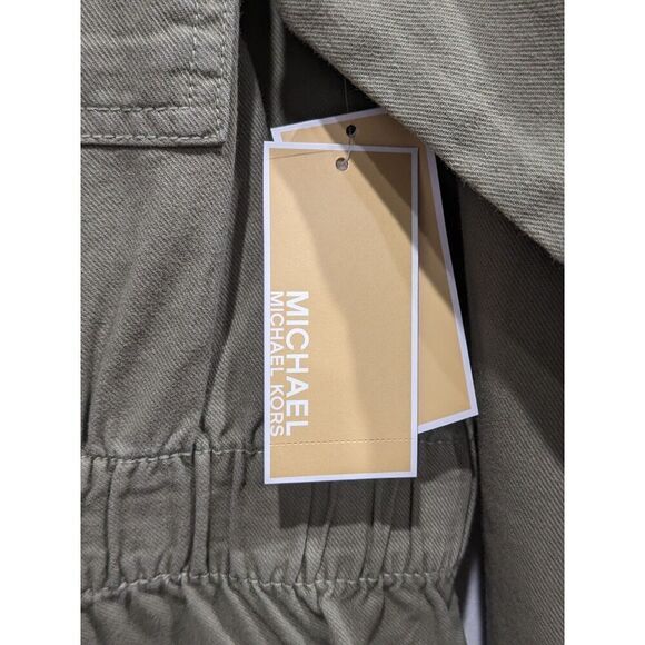 New! Michael Kors Army Green Denim Gold Button Front Longline Jacket, 2X - Picture 9 of 11